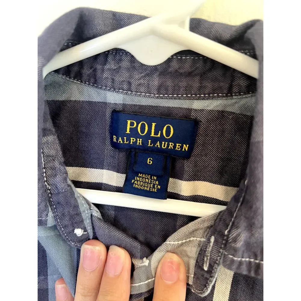 Polo Ralph Lauren Boys Plaid Button Down Shirt 6 Blue Classic Preppy Long Sleeve